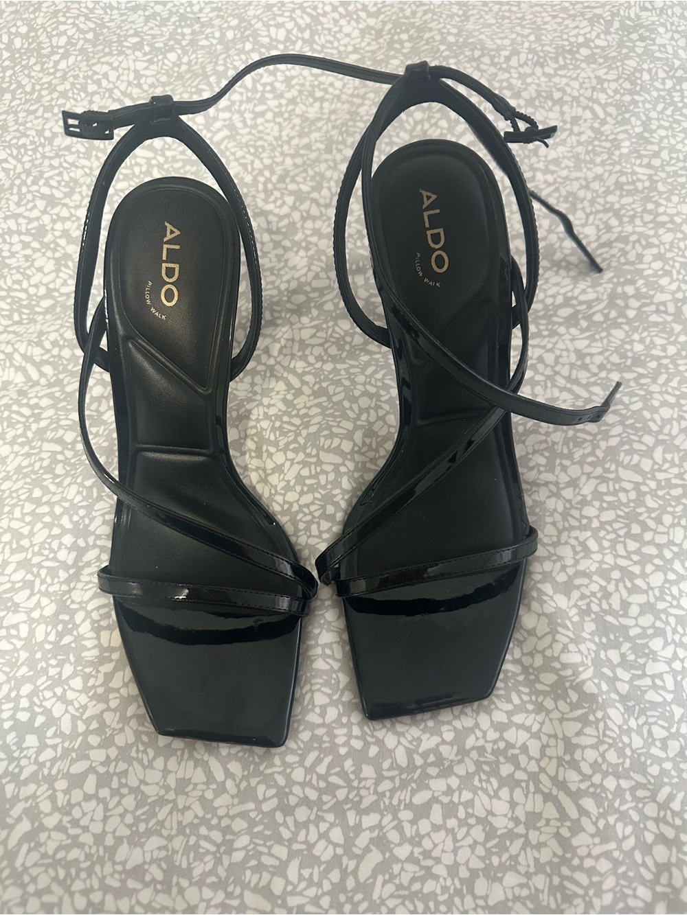 Aldo Black Patent Lace-Up Square-Toe Heels